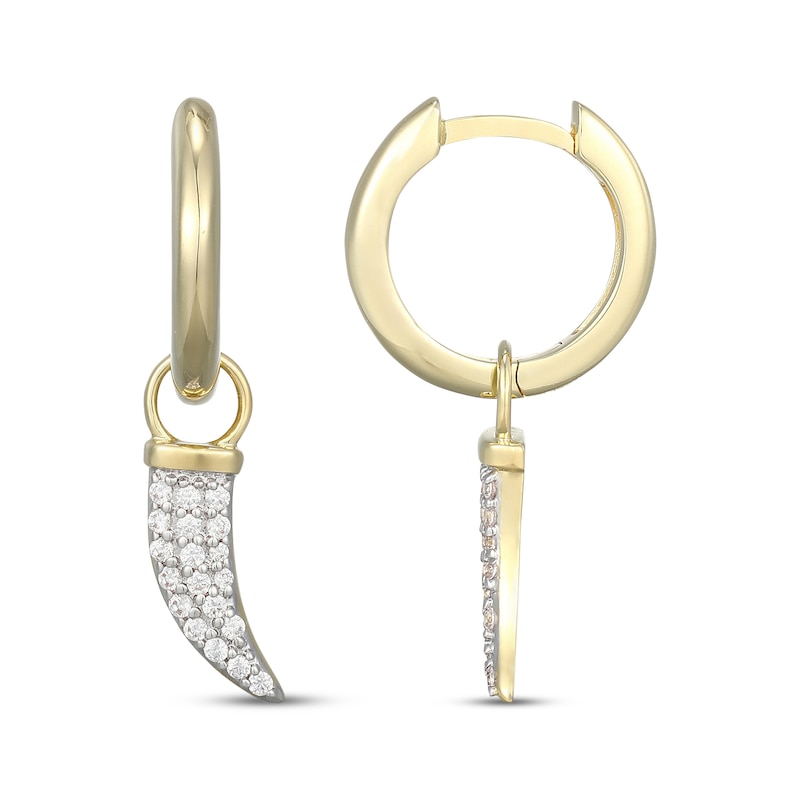 Main Image 3 of Men's Diamond Horn Hoop Drop Earrings 1/5 ct tw 10K Yellow Gold