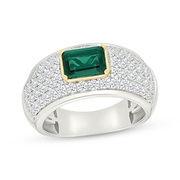 STUDIO BY KAY Emerald-Cut Lab-Created Emerald & White Lab-Created Sapphire Ring Sterling Silver & 10K Yellow Gold