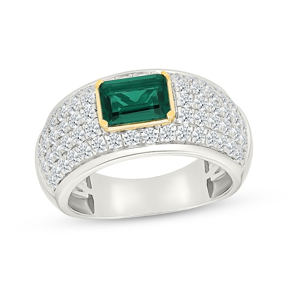 STUDIO BY KAY Emerald-Cut Lab-Created Emerald & White Lab-Created Sapphire Ring Sterling Silver & 10K Yellow Gold