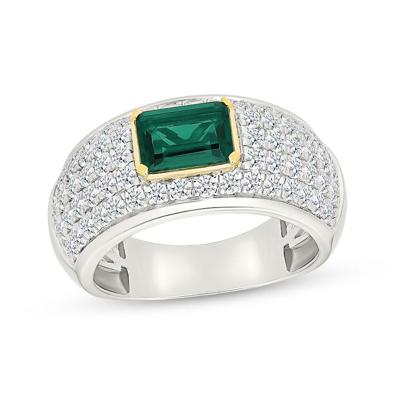 Main Image 1 of STUDIO BY KAY Emerald-Cut Lab-Created Emerald & White Lab-Created Sapphire Ring Sterling Silver & 10K Yellow Gold