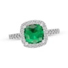 Thumbnail Image 1 of Cushion-Cut Lab-Created Emerald & White Lab-Created Sapphire Halo Ring Sterling Silver