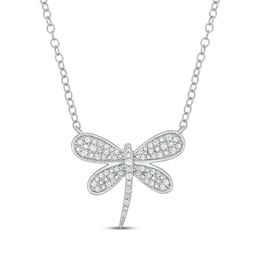Diamond Dragonfly Necklace 1/6 ct tw 10K White Gold 18"