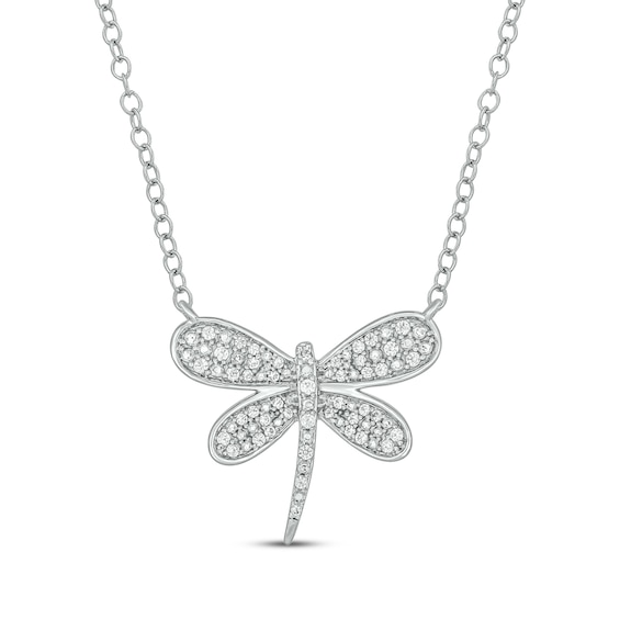 Diamond Dragonfly Necklace 1/6 ct tw 10K White Gold 18"
