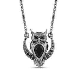 Disney Treasures Hocus Pocus Black Onyx & Diamond Owl Necklace 1/10 ct tw Black Rhodium-Plated Sterling Silver 18"