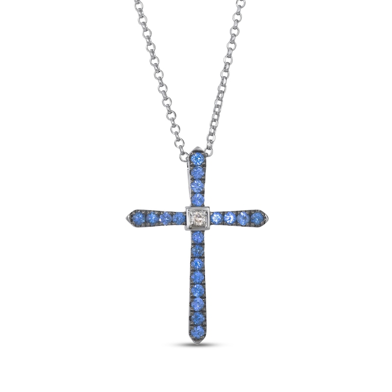 Main Image 1 of Le Vian Blue Sapphire & Diamond Accent Necklace 14K Vanilla Gold 19"