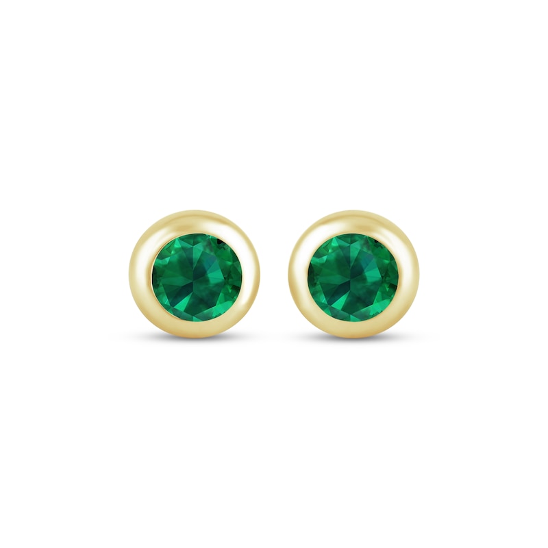 Main Image 2 of STUDIO BY KAY Lab-Created Emerald Bezel-Set Solitaire Stud Earrings 24K Yellow Gold Vermeil Sterling Silver
