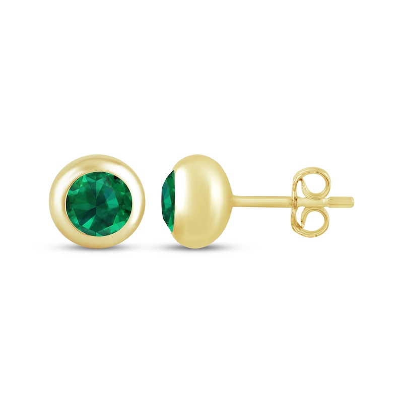 Main Image 3 of STUDIO BY KAY Lab-Created Emerald Bezel-Set Solitaire Stud Earrings 24K Yellow Gold Vermeil Sterling Silver