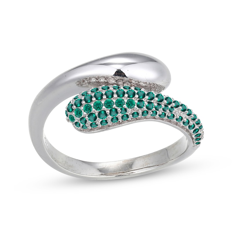 Main Image 1 of Lab-Created Emerald Puff Teardrop Bypass Ring Sterling Silver