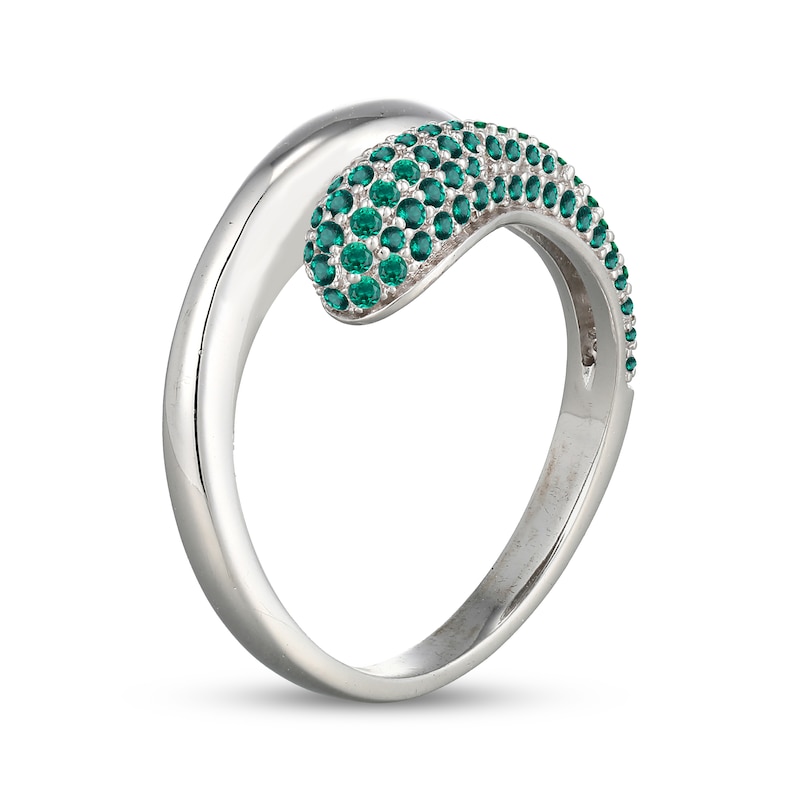 Main Image 2 of Lab-Created Emerald Puff Teardrop Bypass Ring Sterling Silver