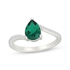 Thumbnail Image 1 of Pear-Shaped Lab-Created Emerald & White Lab-Created Sapphire Bypass Ring Sterling Silver