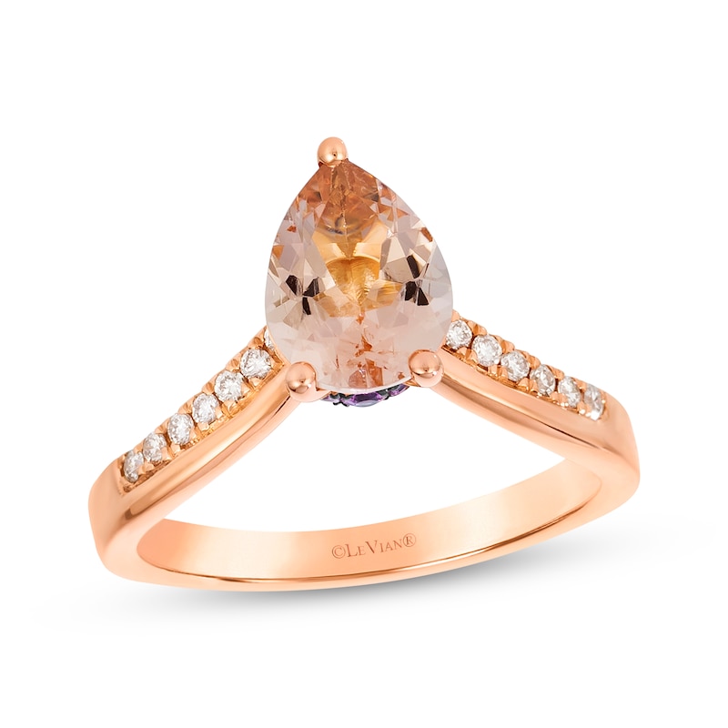 Main Image 1 of Le Vian Pear-Shaped Morganite & Pink Sapphire Ring 1/10 ct tw Diamonds 14K Strawberry Gold