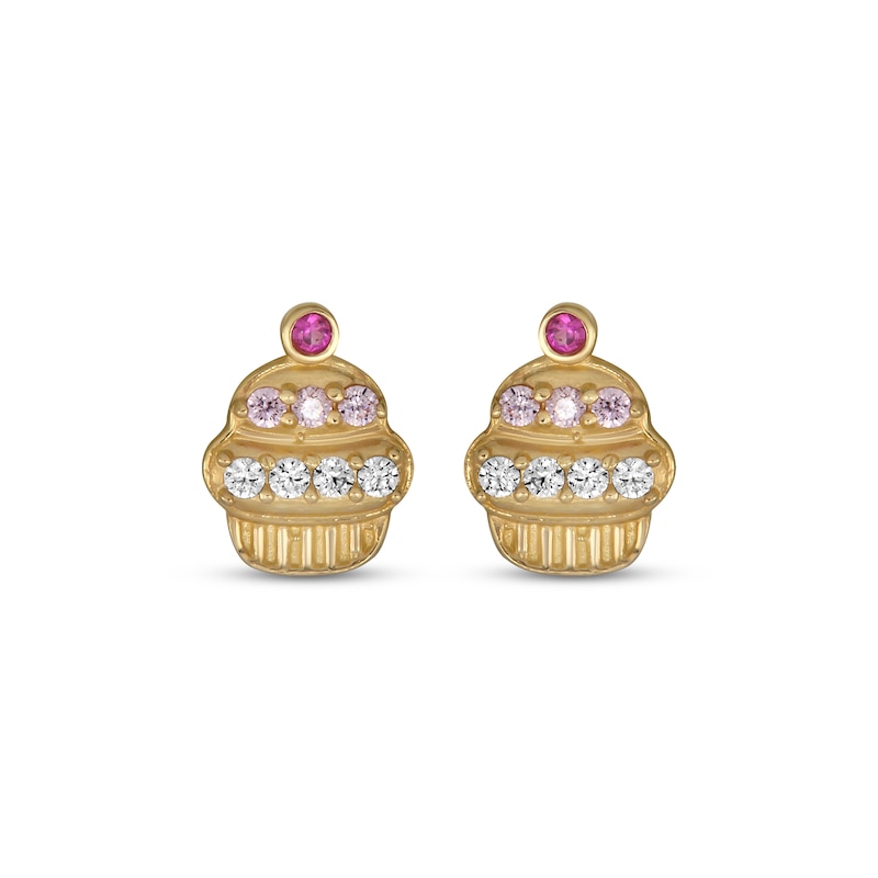 Main Image 2 of Children's Lab-Created Ruby & Cubic Zirconia Cupcake Stud Earrings 14K Yellow Gold