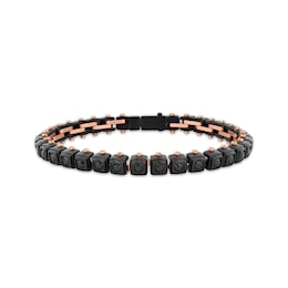 Men's Black Spinel Cube Link Bracelet Black & Rose Ion-Plated Stainless Steel 8.5"