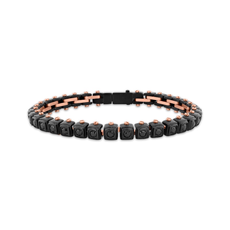 Main Image 1 of Men's Black Spinel Cube Link Bracelet Black & Rose Ion-Plated Stainless Steel 8.5"