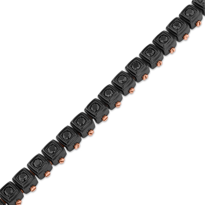 Main Image 2 of Men's Black Spinel Cube Link Bracelet Black & Rose Ion-Plated Stainless Steel 8.5"