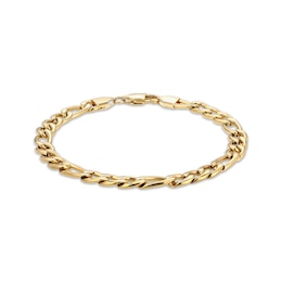 7.3mm Solid Figaro Chain Bracelet Yellow Ion-Plated Stainless Steel 8.5"