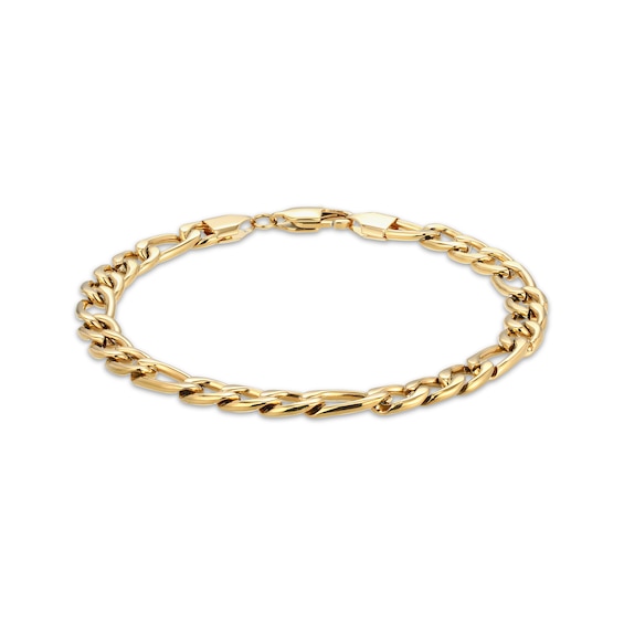 7.3mm Solid Figaro Chain Bracelet Yellow Ion-Plated Stainless Steel 8.5"