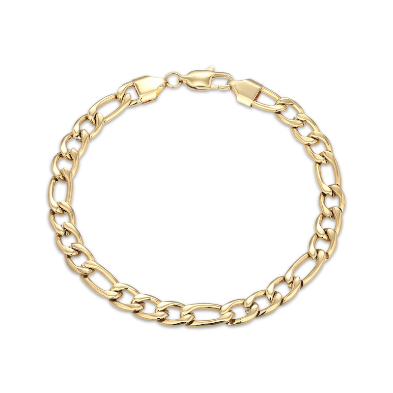 Main Image 2 of 7.3mm Solid Figaro Chain Bracelet Yellow Ion-Plated Stainless Steel 8.5"