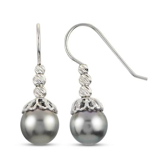 Tahitian Cultured Pearl Drop Earrings Sterling Silver