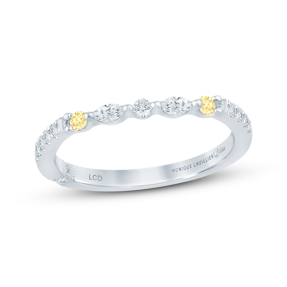 Monique Lhuillier Bliss Yellow & White Lab-Grown Diamond Anniversary Ring 1/4 ct tw 18K White Gold