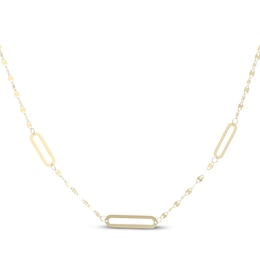 4mm Paperclip Station Mirror Chain Necklace Hollow 10K Yellow Gold 18"