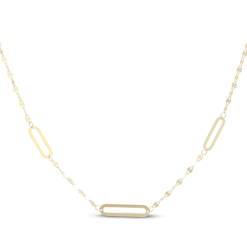 Main Image 1 of 4mm Paperclip Station Mirror Chain Necklace Hollow 10K Yellow Gold 18"