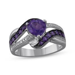 Heart-Shaped Amethyst & Diamond Accent Ring Sterling Silver