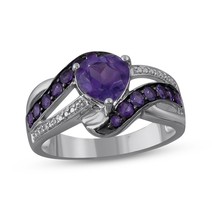 Main Image 1 of Heart-Shaped Amethyst & Diamond Accent Ring Sterling Silver
