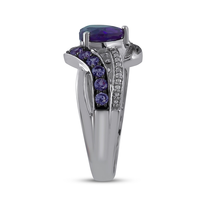 Main Image 2 of Heart-Shaped Amethyst & Diamond Accent Ring Sterling Silver
