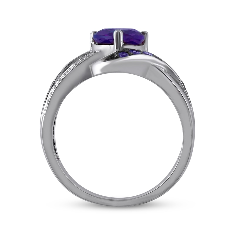 Main Image 3 of Heart-Shaped Amethyst & Diamond Accent Ring Sterling Silver
