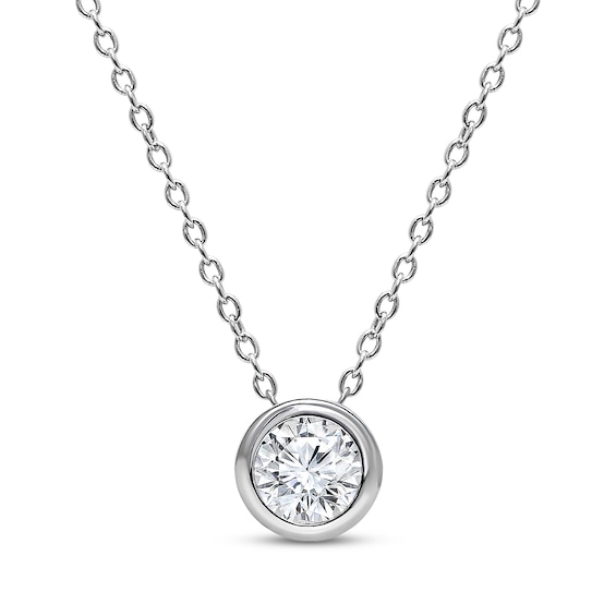 KAY Lab-Grown Diamonds Round-Cut Solitaire Bezel Necklace 1/5 ct tw 10K White Gold 18" (F/SI2)