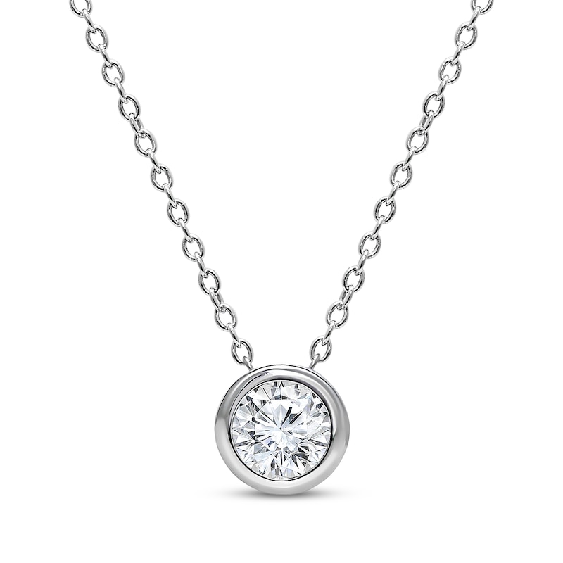 Main Image 1 of KAY Lab-Grown Diamonds Round-Cut Solitaire Bezel Necklace 1/5 ct tw 10K White Gold 18" (F/SI2)