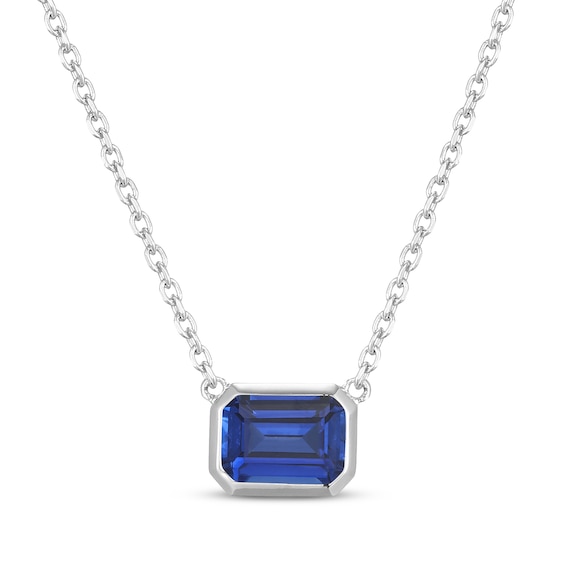 STUDIO BY KAY Emerald-Cut Blue Lab-Created Sapphire Bezel-Set Solitaire Necklace Sterling Silver 18"