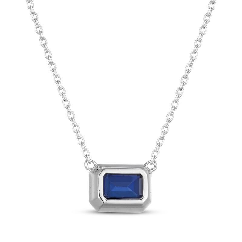 Main Image 3 of STUDIO BY KAY Emerald-Cut Blue Lab-Created Sapphire Bezel-Set Solitaire Necklace Sterling Silver 18"
