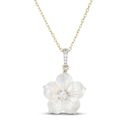 Mother-of-Pearl & 1/8 ct tw Diamond Flower Necklace 10K Yellow Gold 18"