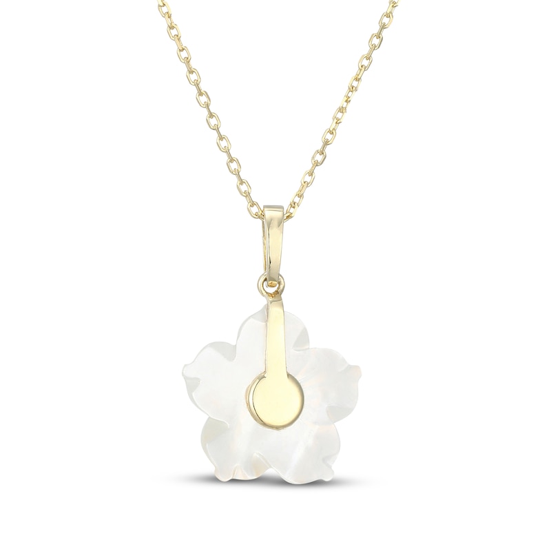 Main Image 3 of Mother-of-Pearl & 1/8 ct tw Diamond Flower Necklace 10K Yellow Gold 18"