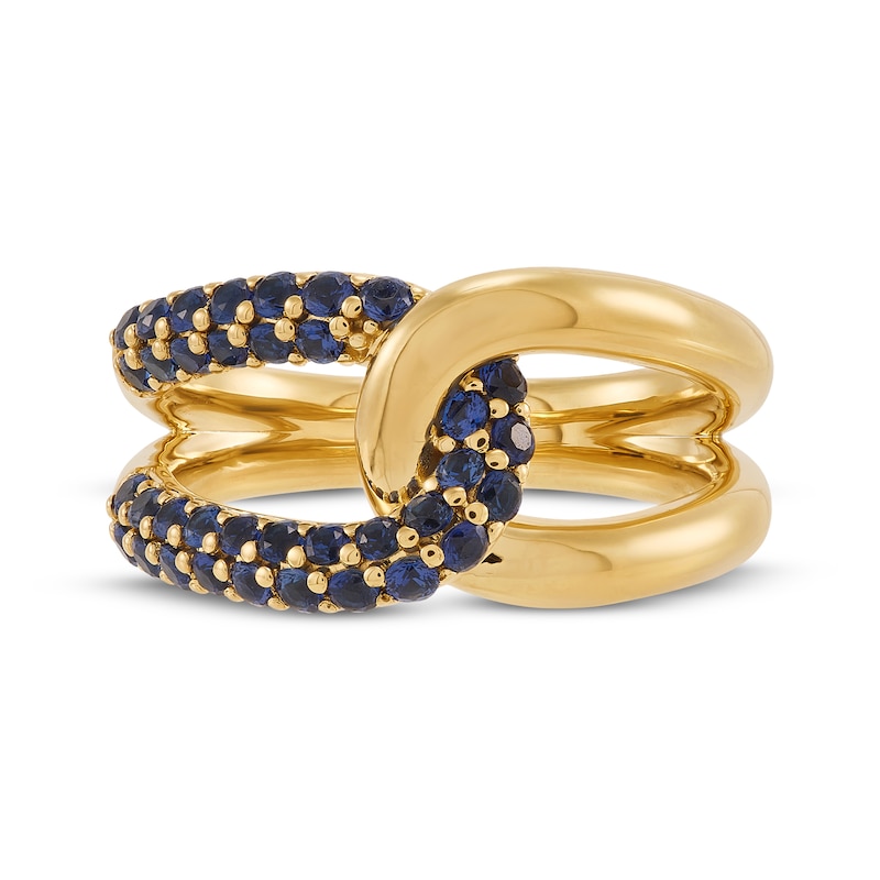 Main Image 4 of STUDIO BY KAY Blue Lab-Created Sapphire Link Ring 24K Yellow Gold Vermeil Sterling Silver