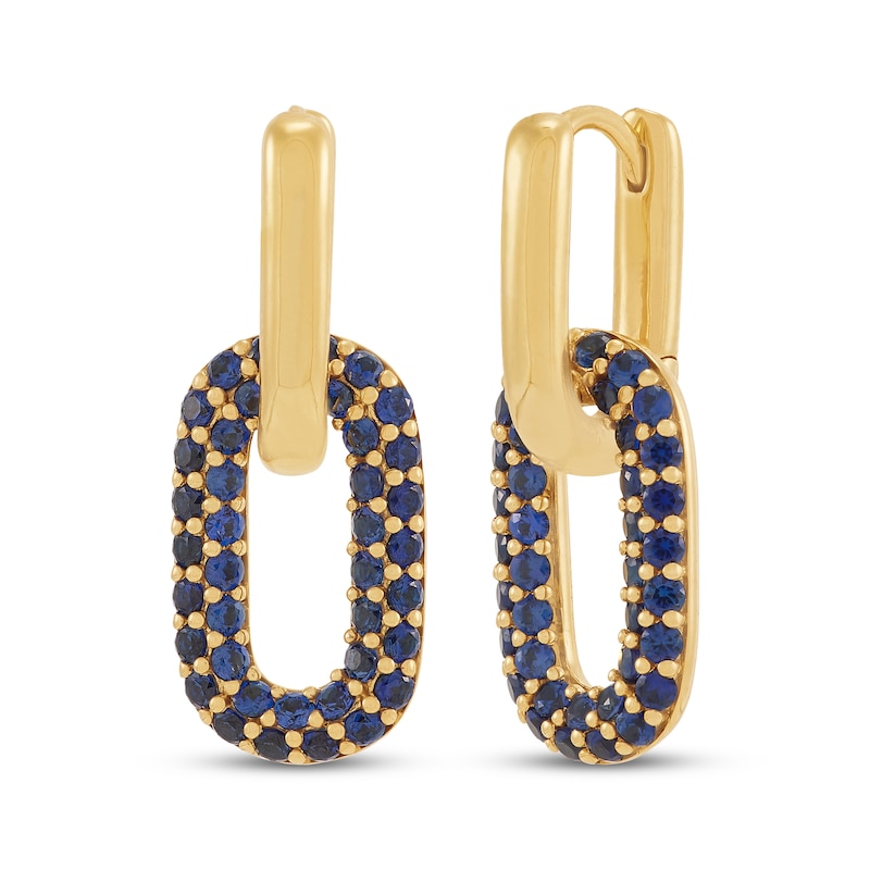 Main Image 1 of STUDIO BY KAY Blue Lab-Created Sapphire Link Hoop Drop Earrings 24K Yellow Gold Vermeil Sterling Silver