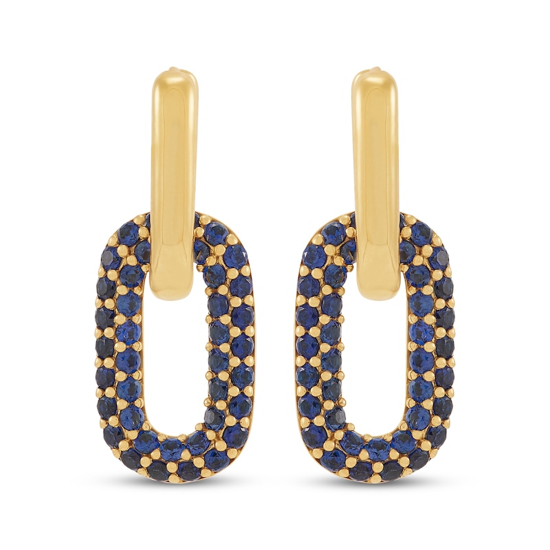 Main Image 2 of STUDIO BY KAY Blue Lab-Created Sapphire Link Hoop Drop Earrings 24K Yellow Gold Vermeil Sterling Silver