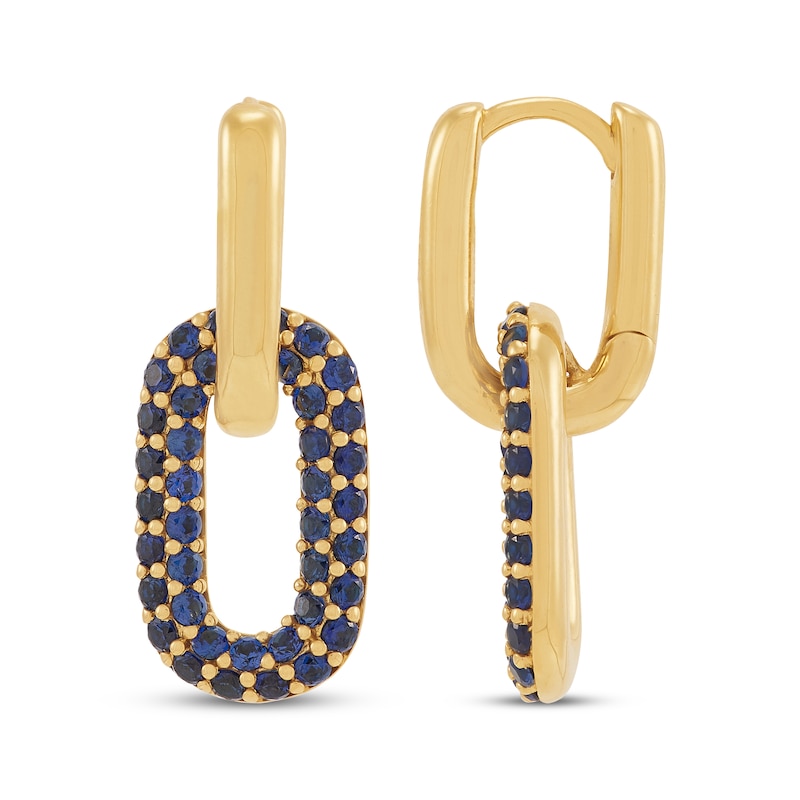 Main Image 3 of STUDIO BY KAY Blue Lab-Created Sapphire Link Hoop Drop Earrings 24K Yellow Gold Vermeil Sterling Silver
