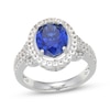 Thumbnail Image 1 of Oval-Cut Blue Lab-Created Sapphire & White Lab-Created Sapphire Halo Ring Sterling Silver
