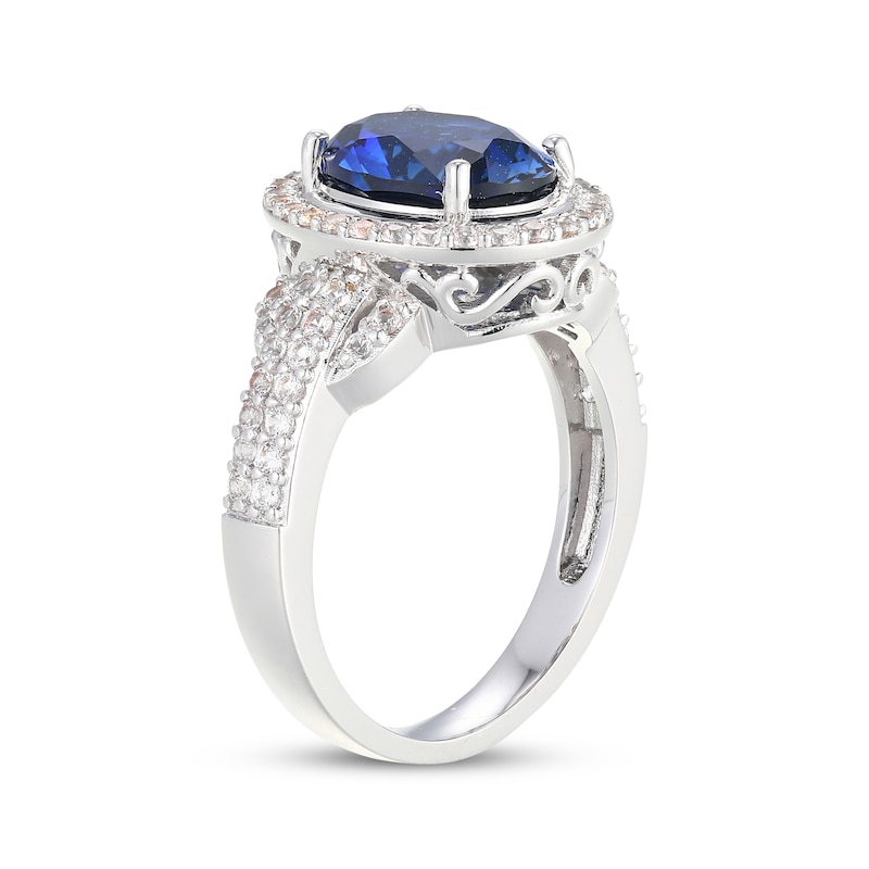 Main Image 2 of Oval-Cut Blue Lab-Created Sapphire & White Lab-Created Sapphire Halo Ring Sterling Silver