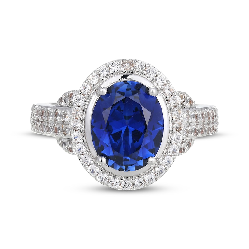 Main Image 3 of Oval-Cut Blue Lab-Created Sapphire & White Lab-Created Sapphire Halo Ring Sterling Silver