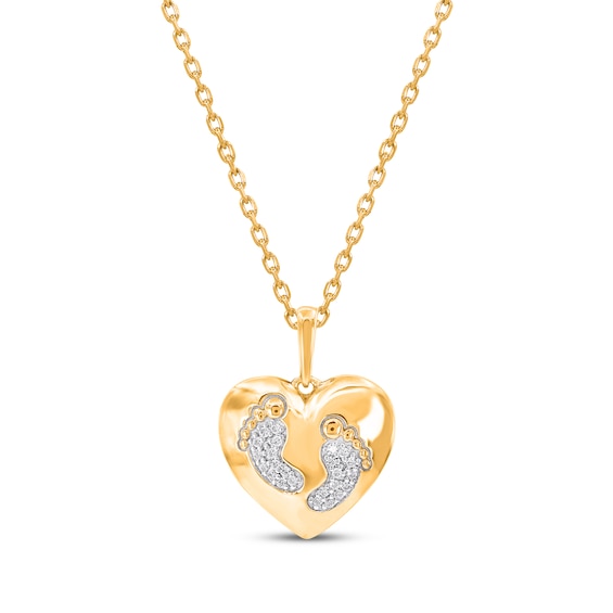 Diamond Footprints Heart Necklace 1/20 ct tw 14K Yellow Gold 18"
