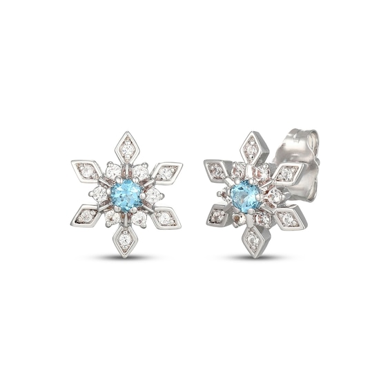 Swiss Blue Topaz & White Lab-Created Sapphire Snowflake Stud Earrings Sterling Silver