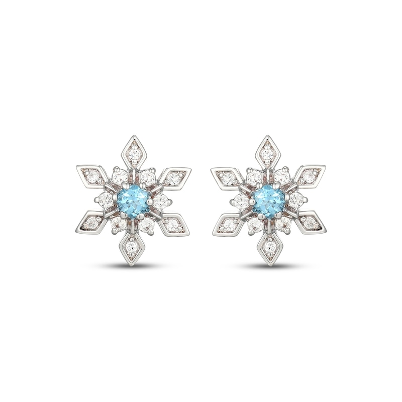 Main Image 2 of Swiss Blue Topaz & White Lab-Created Sapphire Snowflake Stud Earrings Sterling Silver