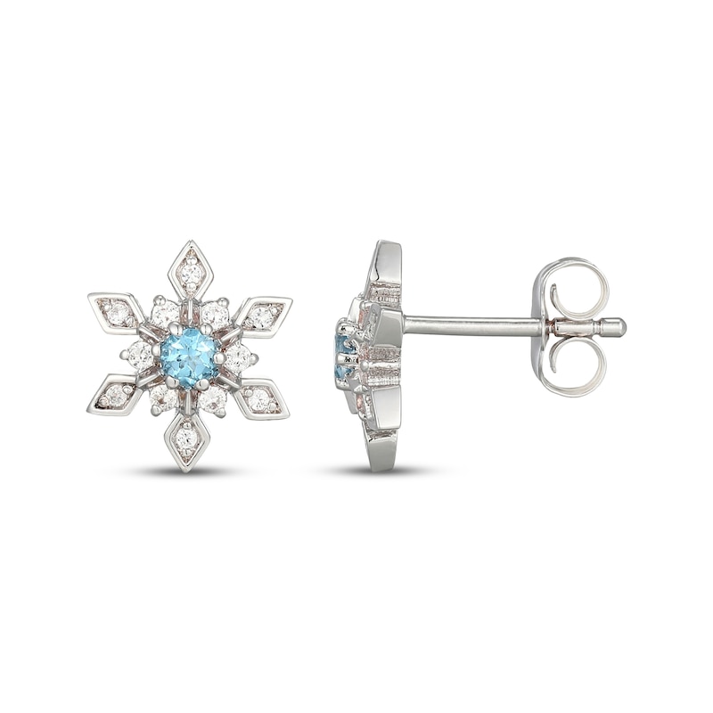 Main Image 3 of Swiss Blue Topaz & White Lab-Created Sapphire Snowflake Stud Earrings Sterling Silver