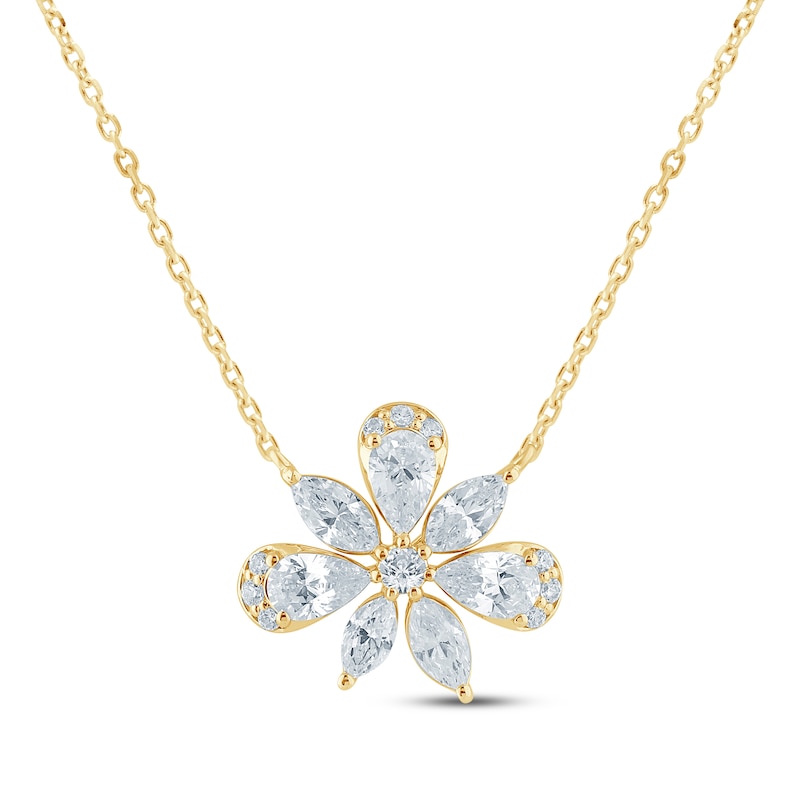 Main Image 1 of Monique Lhuillier Bliss Marquise, Pear & Round-Cut Lab-Grown Diamond Cluster Necklace 1 ct tw 24K Yellow Gold Vermeil Sterling Silver 18"