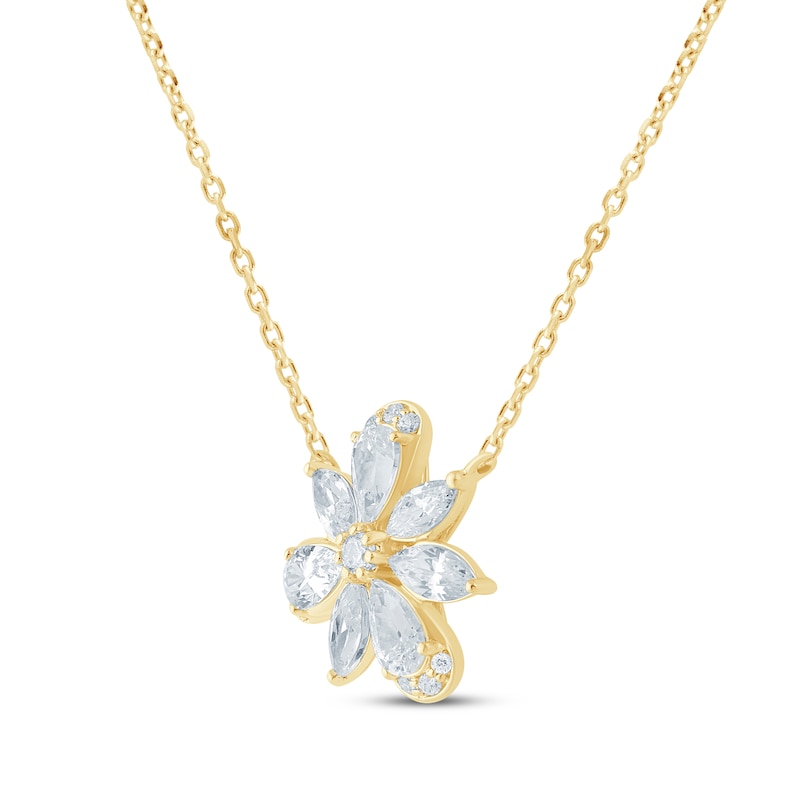 Main Image 2 of Monique Lhuillier Bliss Marquise, Pear & Round-Cut Lab-Grown Diamond Cluster Necklace 1 ct tw 24K Yellow Gold Vermeil Sterling Silver 18"