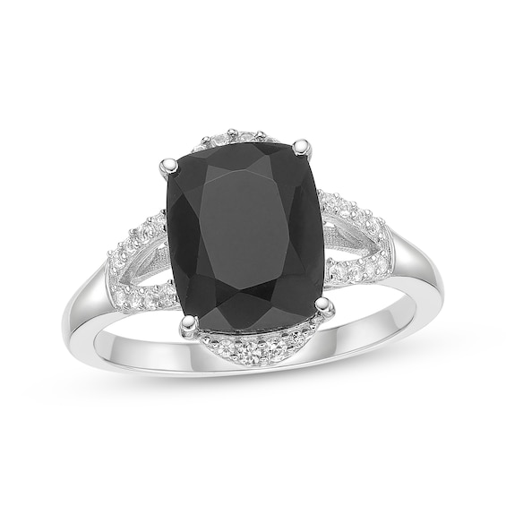 Cushion-Cut Black Onyx & White Lab-Created Sapphire Ring Sterling Silver